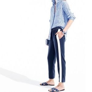 J. Crew Navy Blue Reese Pull-on Tuxedo Stripe Tapered Ankle Pant Work Women's 6
